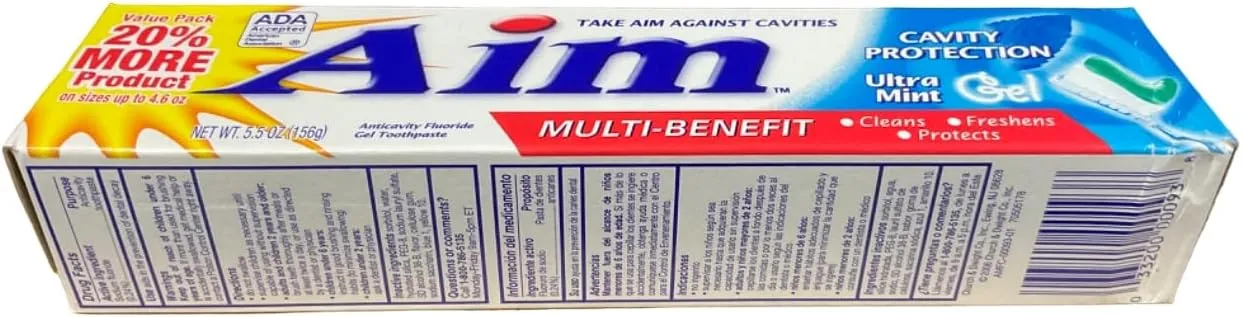Aim Multi-Benefit Cavity Protection Gel Toothpaste, Ultra Mint 5.50 oz (Pack of 11)
