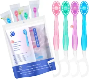 Aimery Mini Disposable Toothbrushes are Travel Toothbrushe and Travel Essentials,Mini Disposable Toothbrushes is Individually Wrapped,The Back of The Explosive Bead is Tongue Scraper
