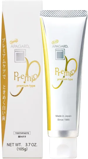 APAGARD® Premio, Sangi's Nano-Hydroxyapatite Toothpaste for Naturally Whiter Teeth, No Fluoride, for Family use, 105g / 3.7 oz, Double Mint Flavor, Pack of 1