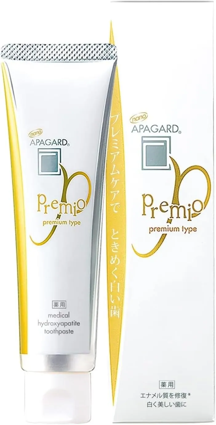 APAGARD® PREMIO, Sangi's Nano-Hydroxyapatite Toothpaste for Naturally Whiter Teeth, No Fluoride, For family use, 105g / 3.7 Oz, Double Mint, Pack of 2
