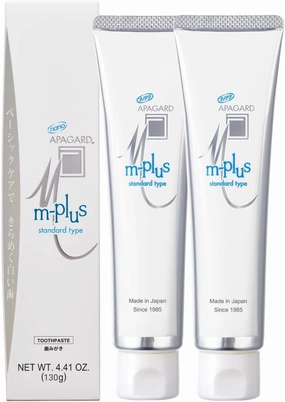 APAGARD® M-Plus, Sangi's Nano-Hydroxyapatite Toothpaste for Naturally Whiter Teeth, No Fluoride, for Family use, 125g / 4.4 oz, Mild Mint Flavor, Pack of 2