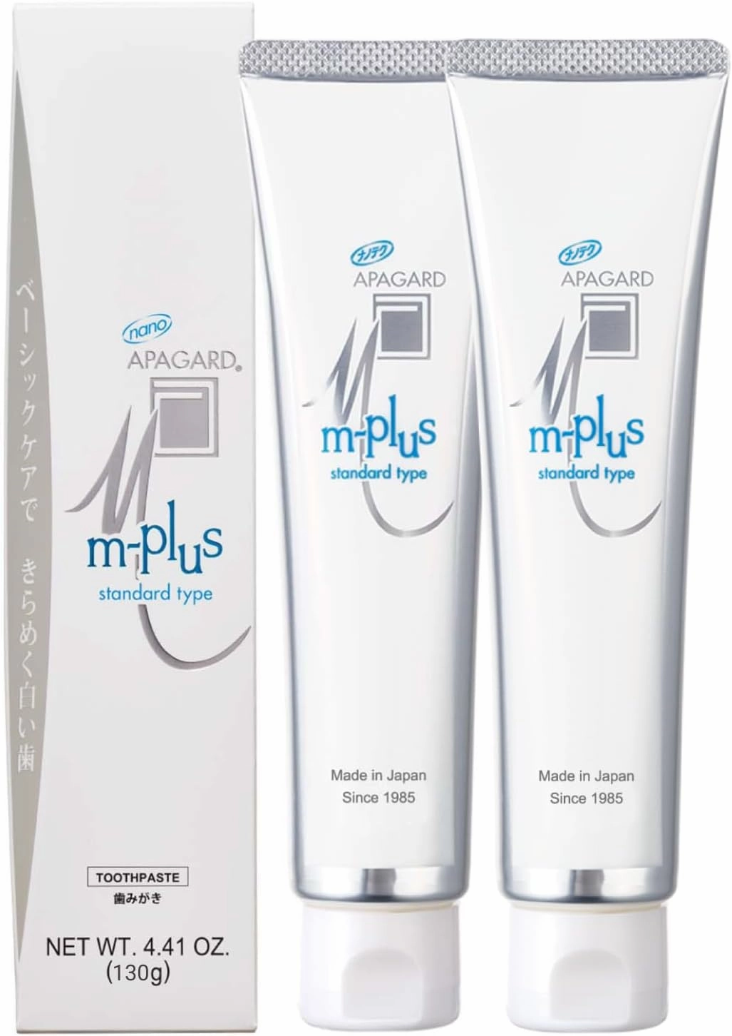APAGARD® M-Plus, Sangi's Nano-Hydroxyapatite Toothpaste for Naturally Whiter Teeth, No Fluoride, for Family use, 125g / 4.4 oz, Mild Mint Flavor, Pack of 2