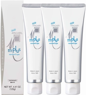APAGARD® M-Plus, Sangi's Nano-Hydroxyapatite Toothpaste for Naturally Whiter Teeth, No Fluoride, for Family use, 125g / 4.4 oz, Mild Mint Flavor, Pack of 3