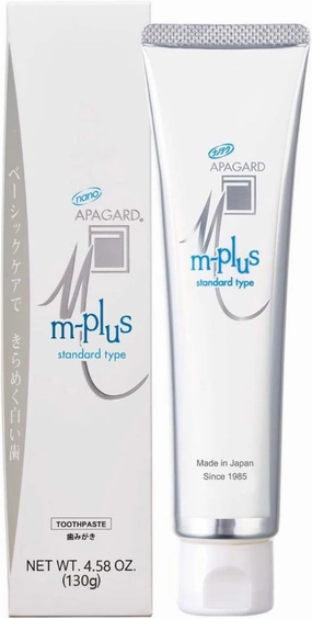 APAGARD® M-Plus, Sangi's Nano-Hydroxyapatite Toothpaste for Naturally Whiter Teeth, No Fluoride, for Family use, 130g / 4.58 oz, Mild Mint Flavor, Pack of 1