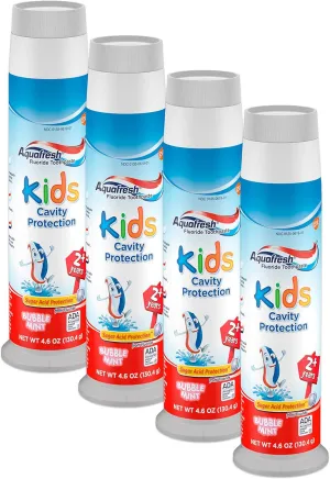 Aquafresh Kids Fluoride Toothpaste Bubble Mint Pump - 4.6 oz, Pack of 4