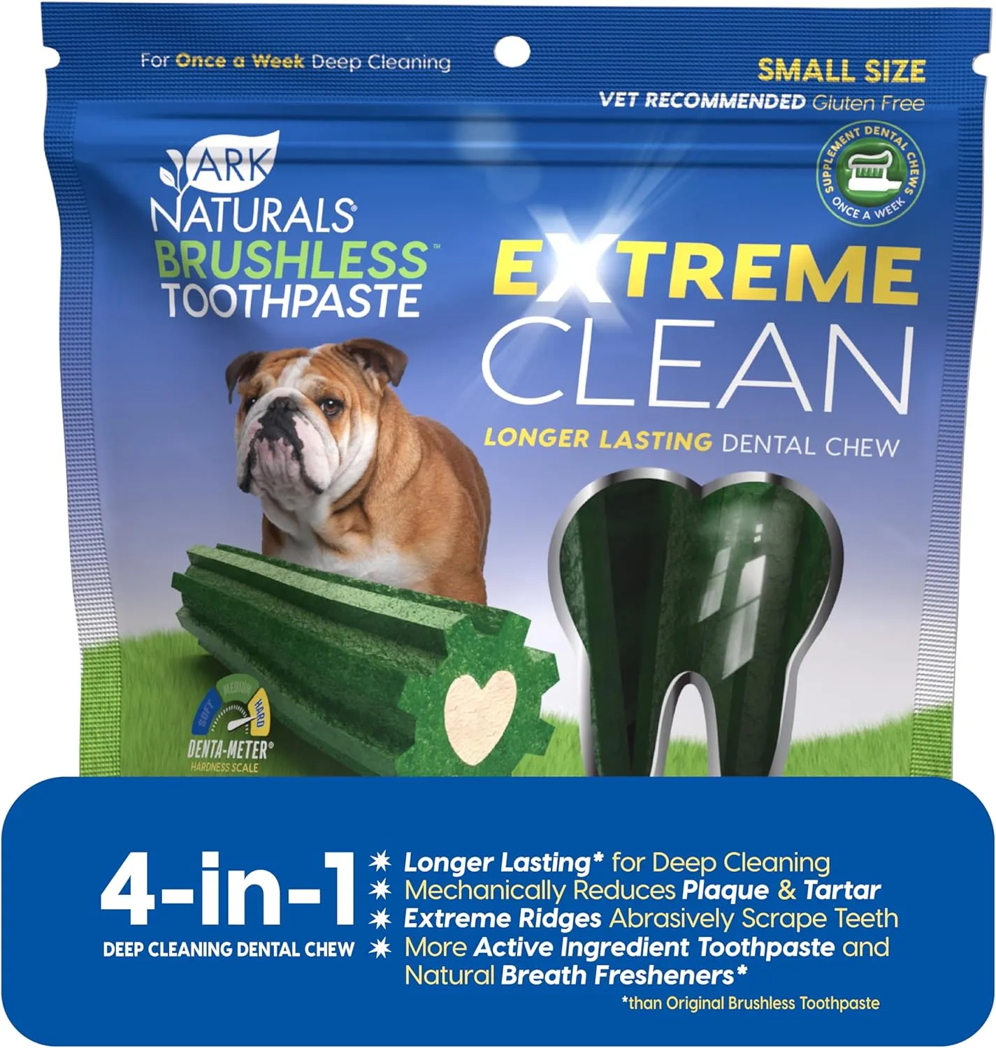 ARK NATURALS Extreme Clean Brushless Toothpaste for Small Breeds, 12 oz Bag, Long-Lasting Dog Dental Chew with Toothpaste Center, Freshens Breath, Reduces Plaque & Tartar