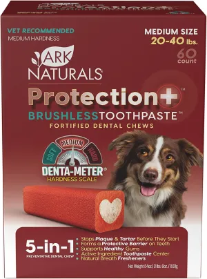 ARK NATURALS Protection  Brushless Toothpaste, Dog Dental Chews for Medium Breeds, Prevents Plaque & Tartar, Freshens Breath, 54oz, 1 Pack, Red