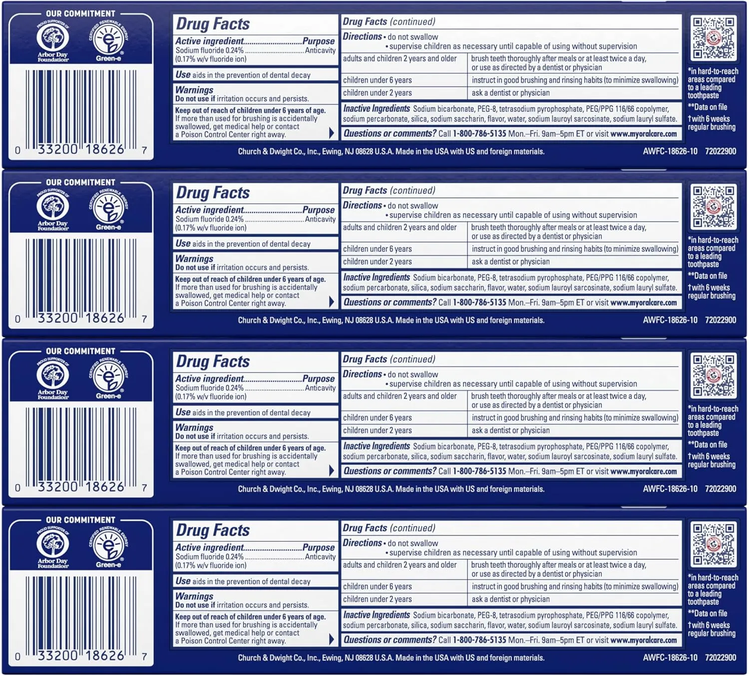Arm & Hammer Advance White Toothpaste, Clean Mint Flavor, Stain Defense Technology, 6 Ounce (Pack of 4)