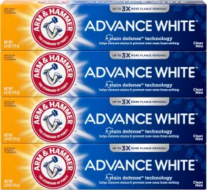 Arm & Hammer Advance White Toothpaste, Clean Mint Flavor, Stain Defense Technology, 6 Ounce (Pack of 4)