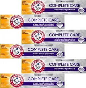 ARM & HAMMER Toothpaste Complete Care Whole Mouth Protection, 6 Pack, Fresh Mint, Anticavity Fluoride Toothpaste with Baking Soda, Whitening Enamel Strengthening Paste, Travel Size 0.9 Oz