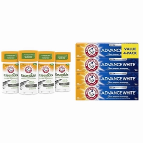 Arm & Hammer Essentials Charcoal Deodorant 4-Pack and Advance White Toothpaste 6 Ounce (Pack of 4)