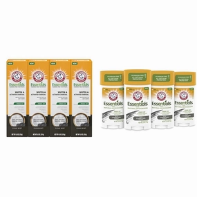 ARM & HAMMER Essentials Fluoride-Free Toothpaste Whiten   Activated Charcoal-4 Pack of 4.3oz Tubes, Clean Mint- 100% Natural Baking Soda & Essentials Charcoal Deodorant 4-Pack