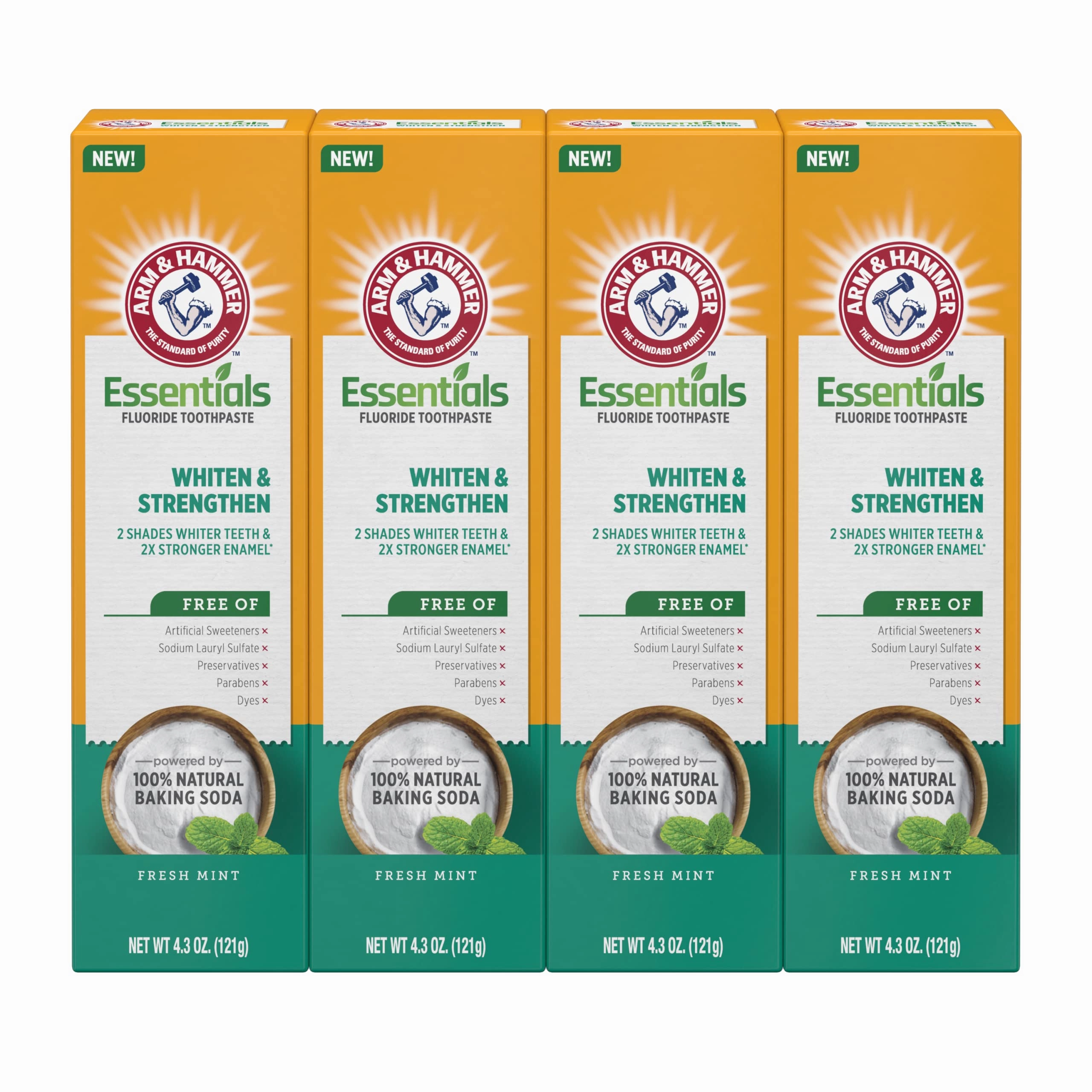 ARM & HAMMER Essentials Whiten & Strengthen Fluoride Toothpaste & Toothpaste Plus TheraBreath Breath Fresheners, Invigorating ICY Mint Flavor, Whitening Anticavity Fluoride Toothpaste