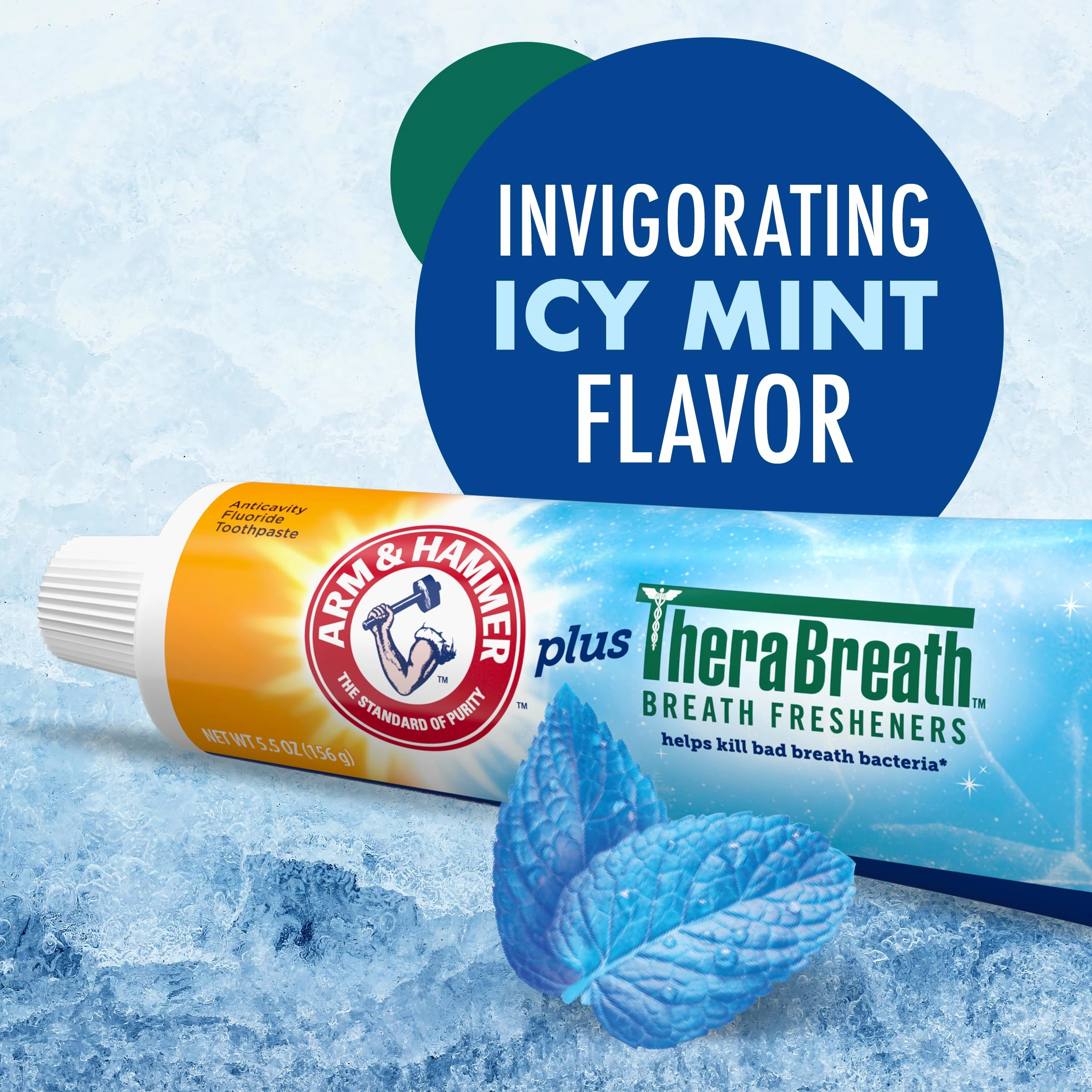 ARM & HAMMER Essentials Whiten & Strengthen Fluoride Toothpaste & Toothpaste Plus TheraBreath Breath Fresheners, Invigorating ICY Mint Flavor, Whitening Anticavity Fluoride Toothpaste