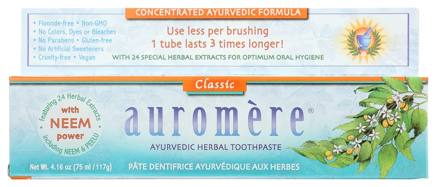 Auromere Ayurvedic Classic Licorice Herbal Toothpaste, Fluoride Free, Gluten Free, 4.16 Ounce (Pack of 3)