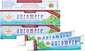 Auromere Ayurvedic Herbal Toothpaste, Cinnamon - Vegan, Natural, Non GMO, Fluoride Free, Gluten Free, with Neem & Peelu (3.57 oz), 2 Pack