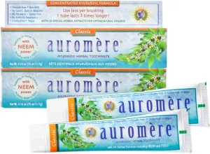 Auromere Ayurvedic Herbal Toothpaste, Classic Licorice Flavour - Vegan, Natural, Non GMO, Fluoride Free, Gluten Free, with Neem & Peelu (4.16 oz), 2 Pack