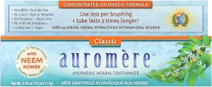 Auromere Ayurvedic Herbal Toothpaste, Classic Licorice - with Neem & Peelu, Natural, Non-GMO, Fluoride Free, Vegan, Cruelty-Free - Lasts 3X Longer - 6 Pack