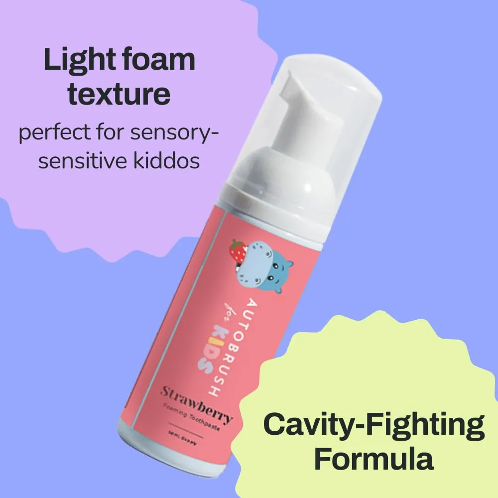 autobrush Kids Fluoride Foaming Toothpaste Strawberry Flavor for Electric or U-Shaped Toothbrush, SLS-Free, Training Toothpaste, Anti-Cavity, Travel Friendly (1 Pack)