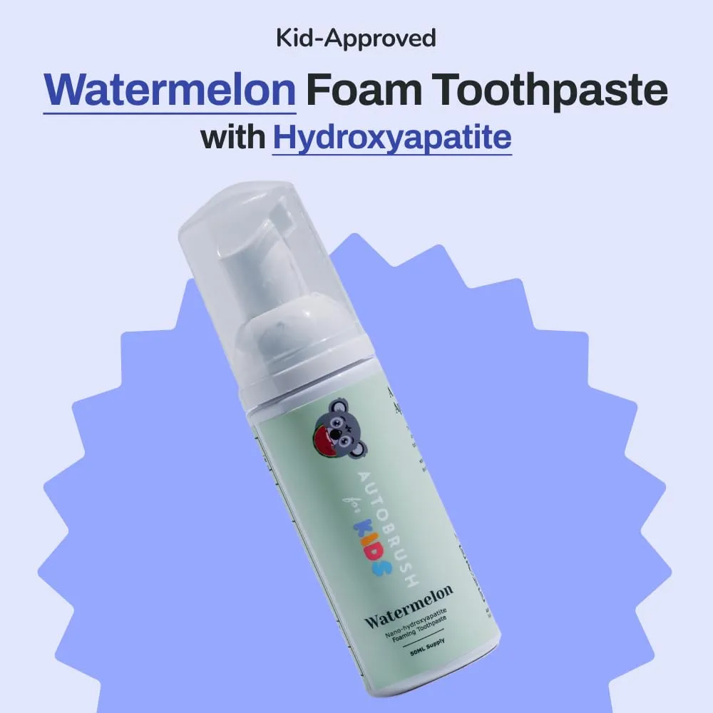autobrush Kids Fluoride-Free Foaming Toothpaste Watermelon Flavor for Electric or U-Shaped Toothbrush, SLS-Free, Training Toothpaste, Anti-Cavity (2 Pack)