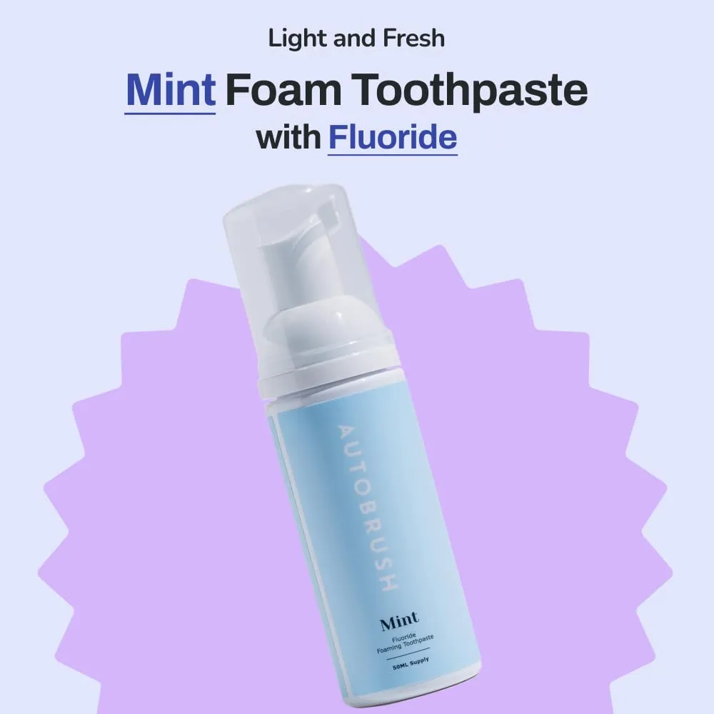 autobrush Original Mint Flavor Fluoride Foaming Toothpaste for Adults, Whitening & Deep Cleaning, Travel Friendly, Anti-Cavity, Foam Toothpaste (1 Pack)