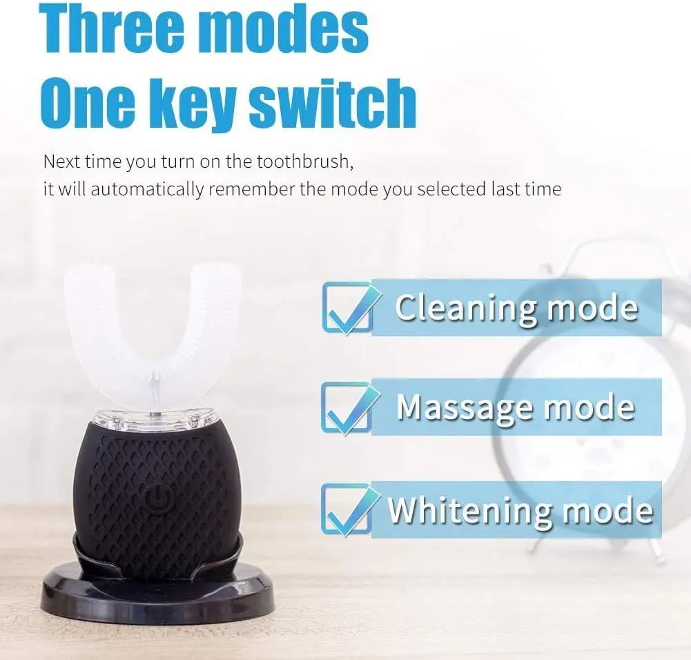Automatic Ultrasonic Toothbrush,Electric Ultrasonic Toothbrush for Adults 360° Electric Toothbrush 30'' Automatic Timer Wireless Charging Washable Travel Home Dual-use (Black, 1)