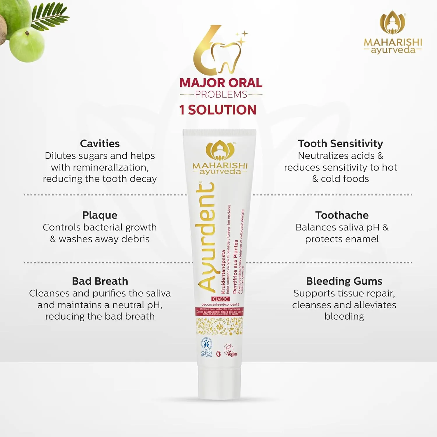 Ayurdent Classic Toothpaste & Copper Tongue Cleaner Combo | Fluoride & SLS-Free Toothpaste for Stronger Teeth | Premium Copper Oral Tongue Scraper for Bacteria & Plaque Removal