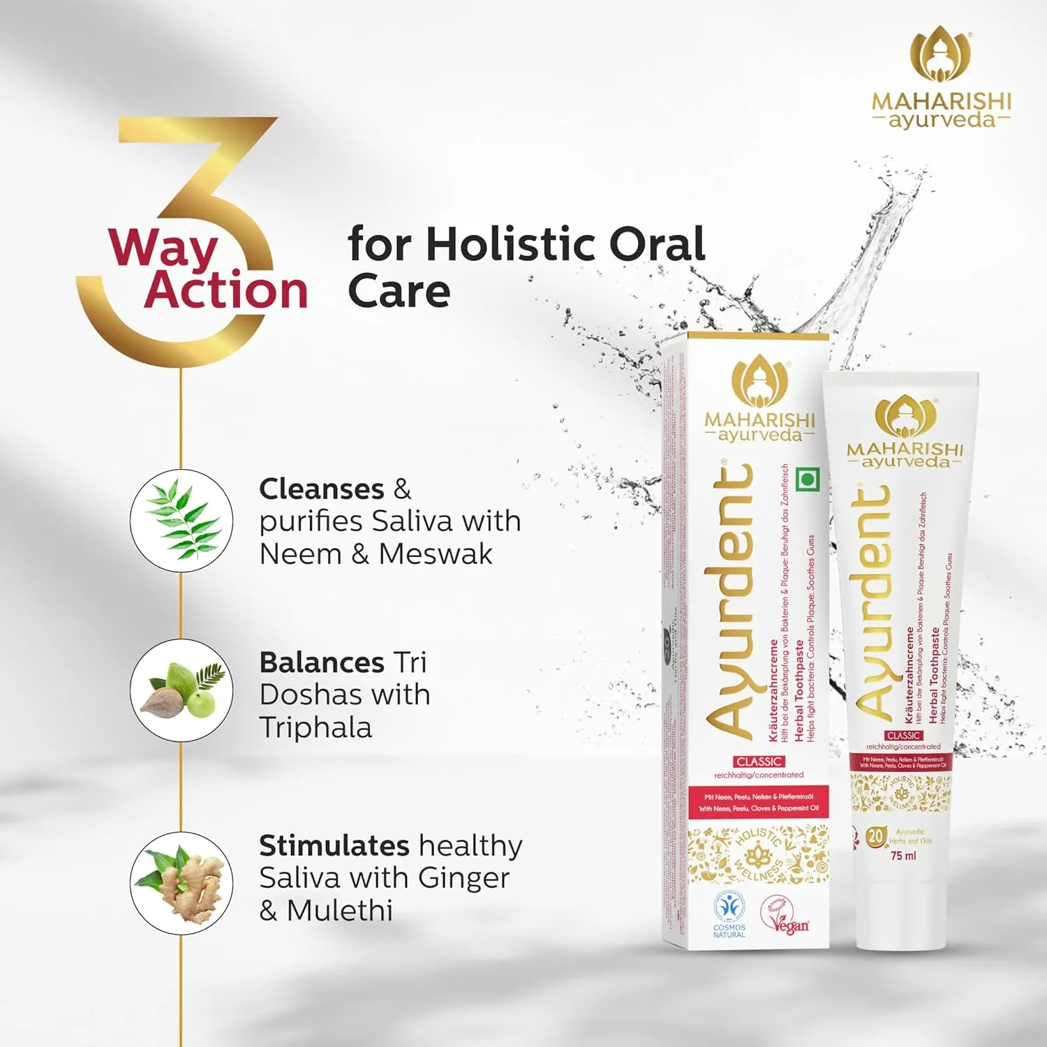 Ayurdent Classic Toothpaste & Copper Tongue Cleaner Combo | Fluoride & SLS-Free Toothpaste for Stronger Teeth | Premium Copper Oral Tongue Scraper for Bacteria & Plaque Removal