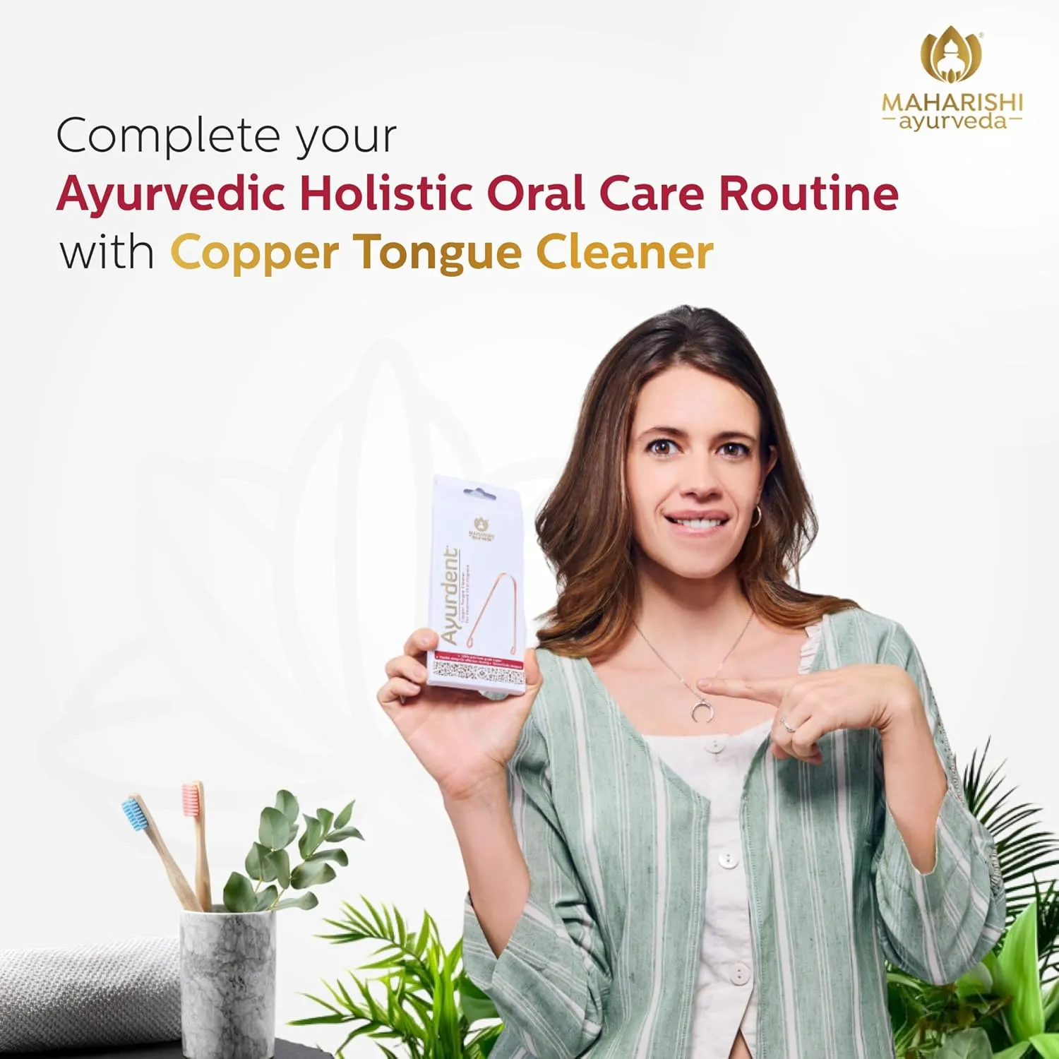 Ayurdent Classic Toothpaste & Copper Tongue Cleaner Combo | Fluoride & SLS-Free Toothpaste for Stronger Teeth | Premium Copper Oral Tongue Scraper for Bacteria & Plaque Removal