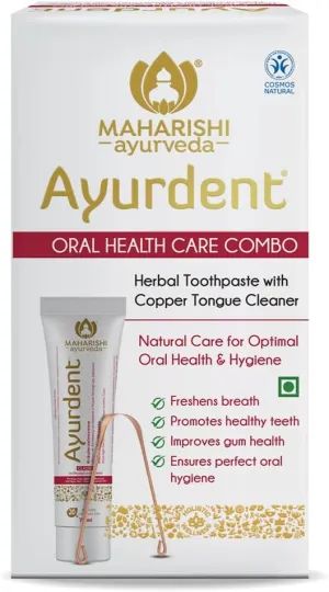 Ayurdent Classic Toothpaste & Copper Tongue Cleaner Combo | Fluoride & SLS-Free Toothpaste for Stronger Teeth | Premium Copper Oral Tongue Scraper for Bacteria & Plaque Removal