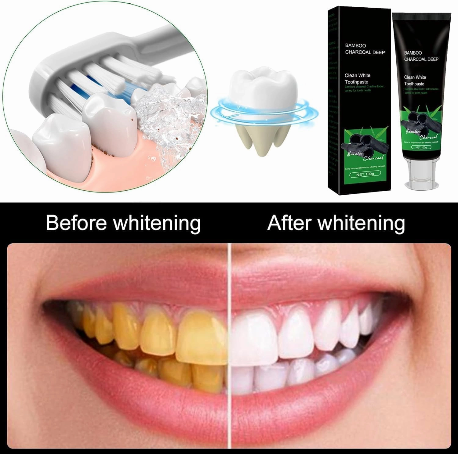 Bamboo Charcoal Deep Clean White Toothpaste,Activated Bamboo Charcoal Toothpaste,Bamboo Charcoal Teeth Whitening Toothpaste,Bamboo Charcoal Mint Toothpaste,Deep Clean Whitening (2PCS)