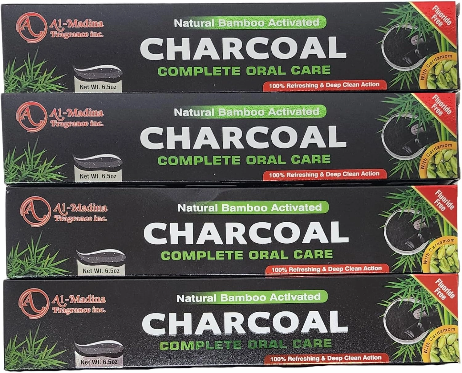 Bamboo Charcoal Toothpaste for Sensitive Teeth - Pack of 4 - Paraben Free | Deep Clean & Refreshing Oral Care