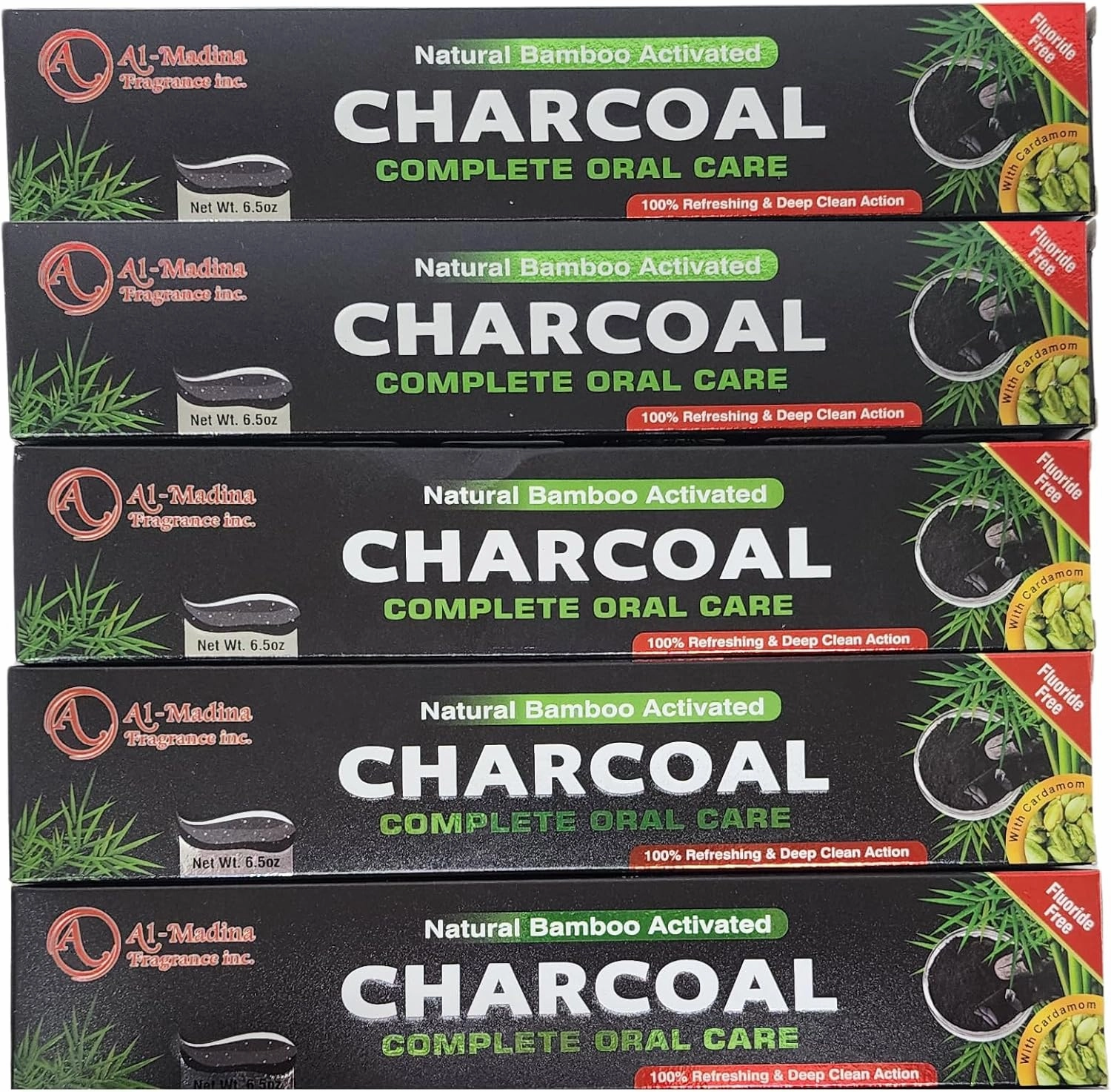 Bamboo Charcoal Toothpaste for Sensitive Teeth - Pack of 5 - Paraben Free | Deep Clean & Refreshing Oral Care