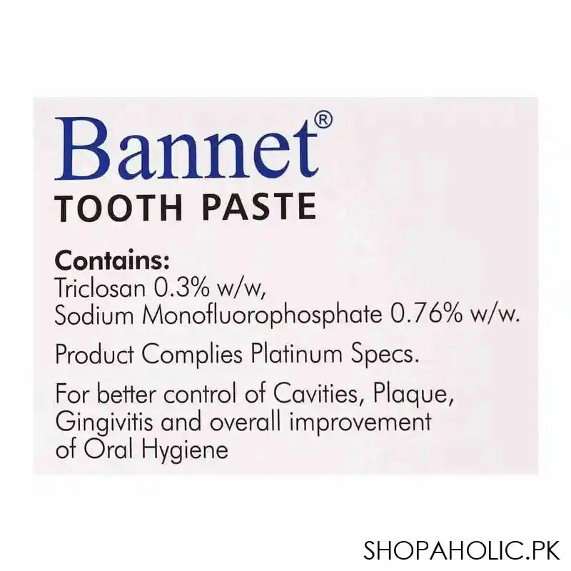 Bannet Tricolsan Toothpaste, Anti-Septic, Anti-Plaque, Anti-Cavity, 100g