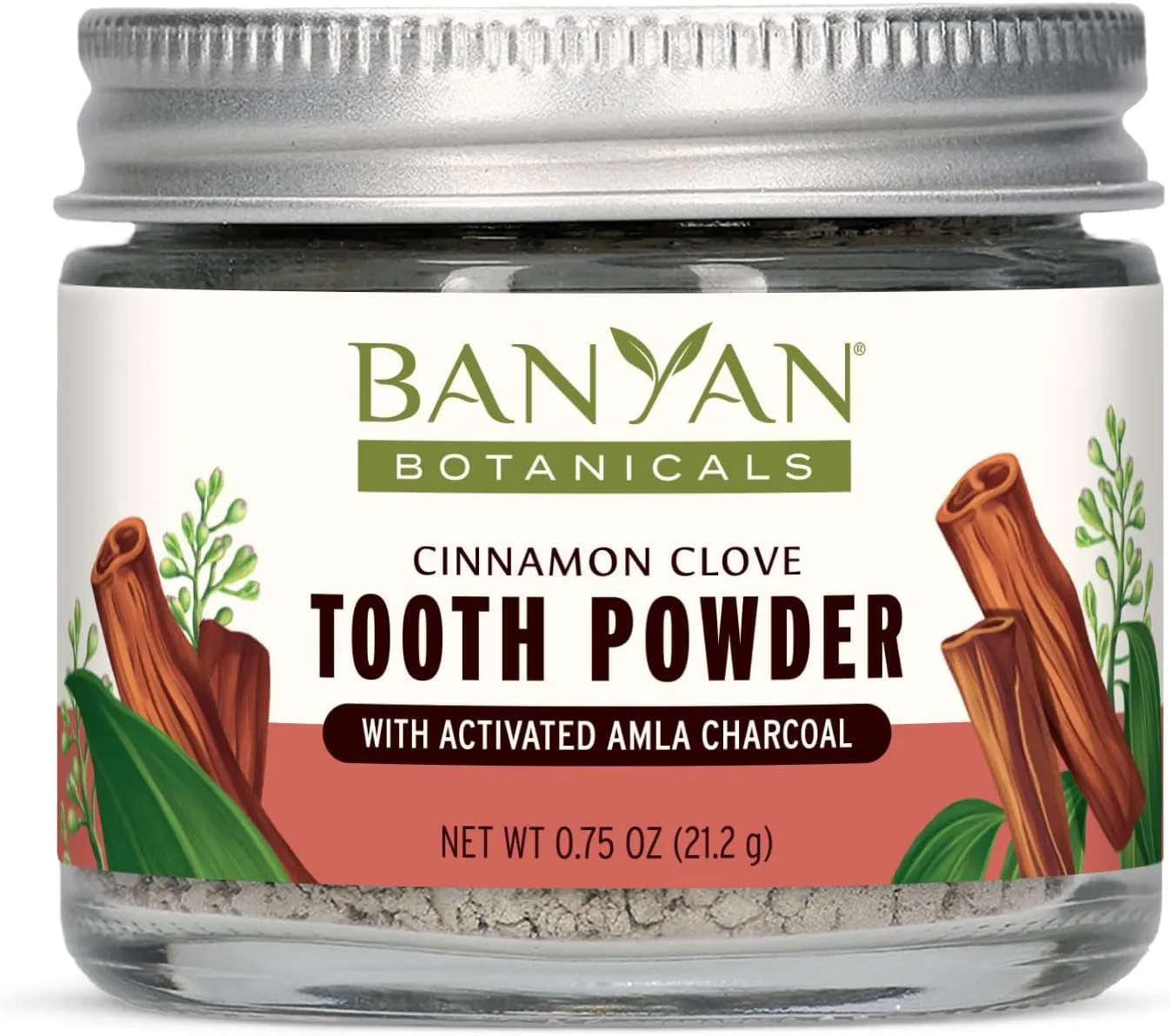 Banyan Botanicals Cinnamon Clove Tooth Powder – Ayurvedic Fluoride-Free Toothpaste Alternative with Miswak & Activated Charcoal from Amla – 0.75oz, 80  Uses – Non GMO Sustainably Sourced Vegan