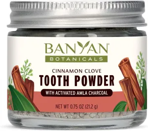Banyan Botanicals Cinnamon Clove Tooth Powder – Ayurvedic Fluoride-Free Toothpaste Alternative with Miswak & Activated Charcoal from Amla – 0.75oz, 80  Uses – Non GMO Sustainably Sourced Vegan