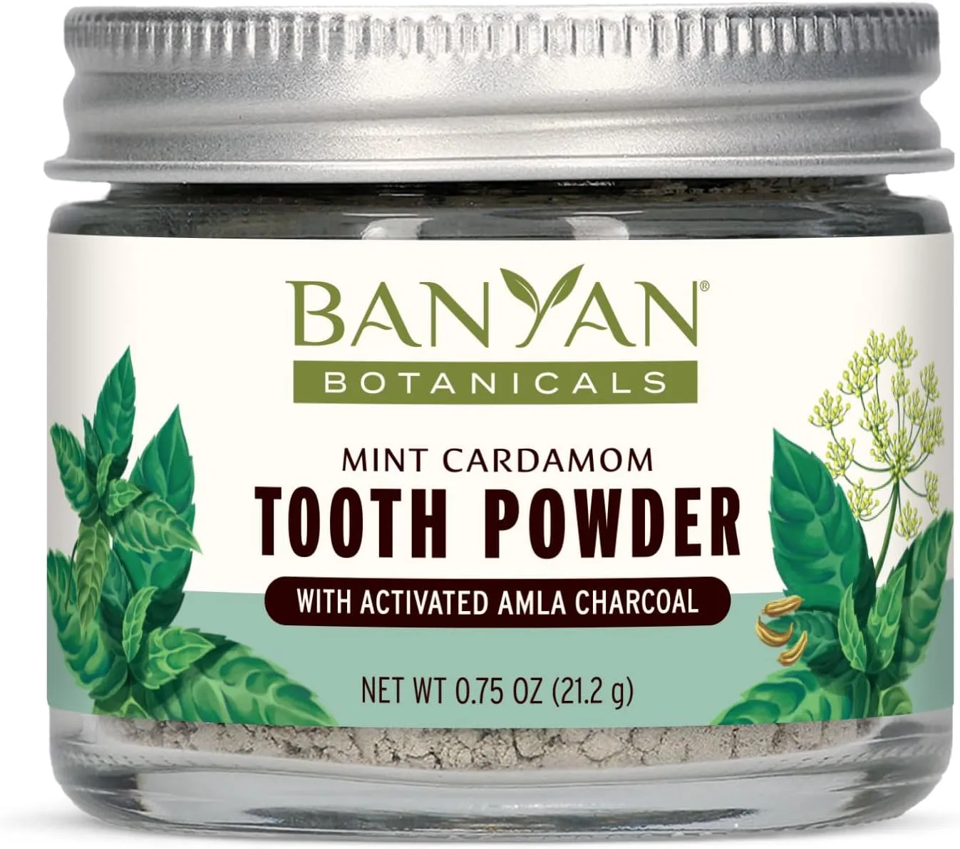 Banyan Botanicals Mint Cardamom Tooth Powder – Ayurvedic Fluoride-Free Toothpaste Alternative with Miswak & Activated Charcoal (from Amla) – 0.75oz, 80  Uses – Non GMO Sustainably Sourced Vegan