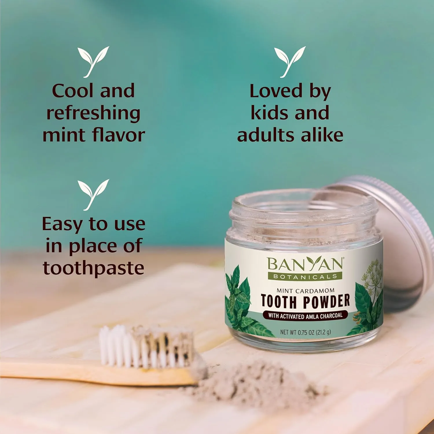 Banyan Botanicals Mint Cardamom Tooth Powder – Ayurvedic Fluoride-Free Toothpaste Alternative with Miswak & Activated Charcoal (from Amla) – 0.75oz, 80  Uses – Non GMO Sustainably Sourced Vegan