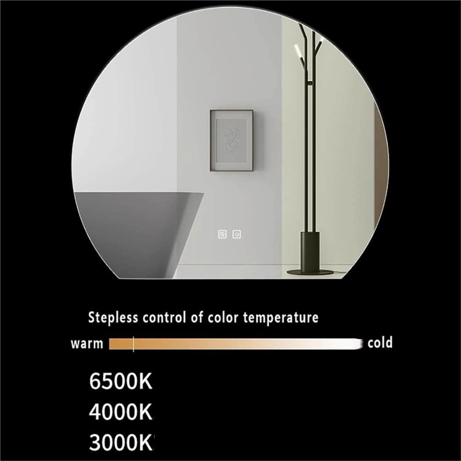 Bathroom Mirror, Smart Mirror, Stepless Dimming, with Light, Anti-Fog Makeup Mirror(White Light,540 * 600mm)
