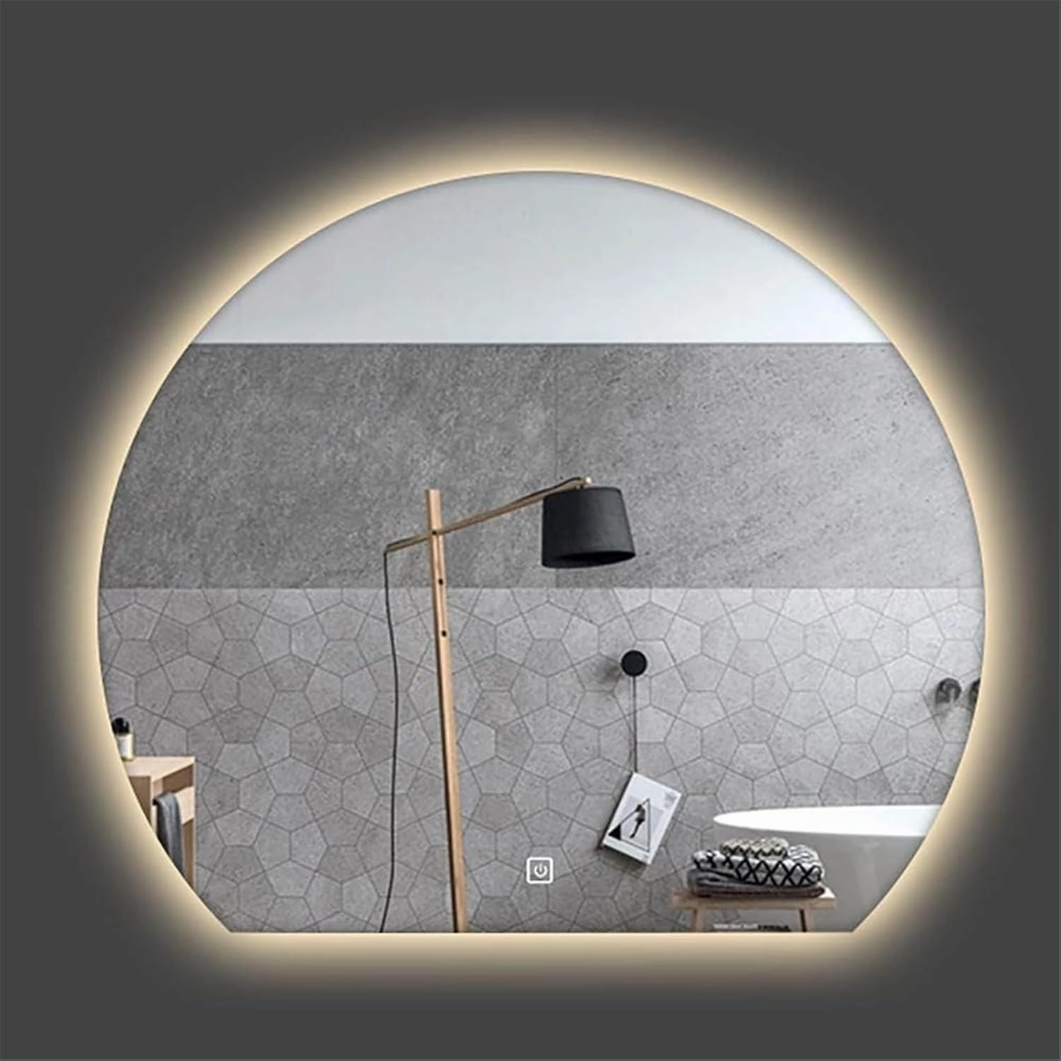 Bathroom Mirror, Stepless Dimming and Anti-Fog Cosmetic Mirror Frameless Explosion-Proof Hemispherical Lens(Warm Light,720 * 800mm)