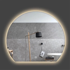 Bathroom Mirror, Stepless Dimming and Anti-Fog Cosmetic Mirror Frameless Explosion-Proof Hemispherical Lens(Warm Light,720 * 800mm)