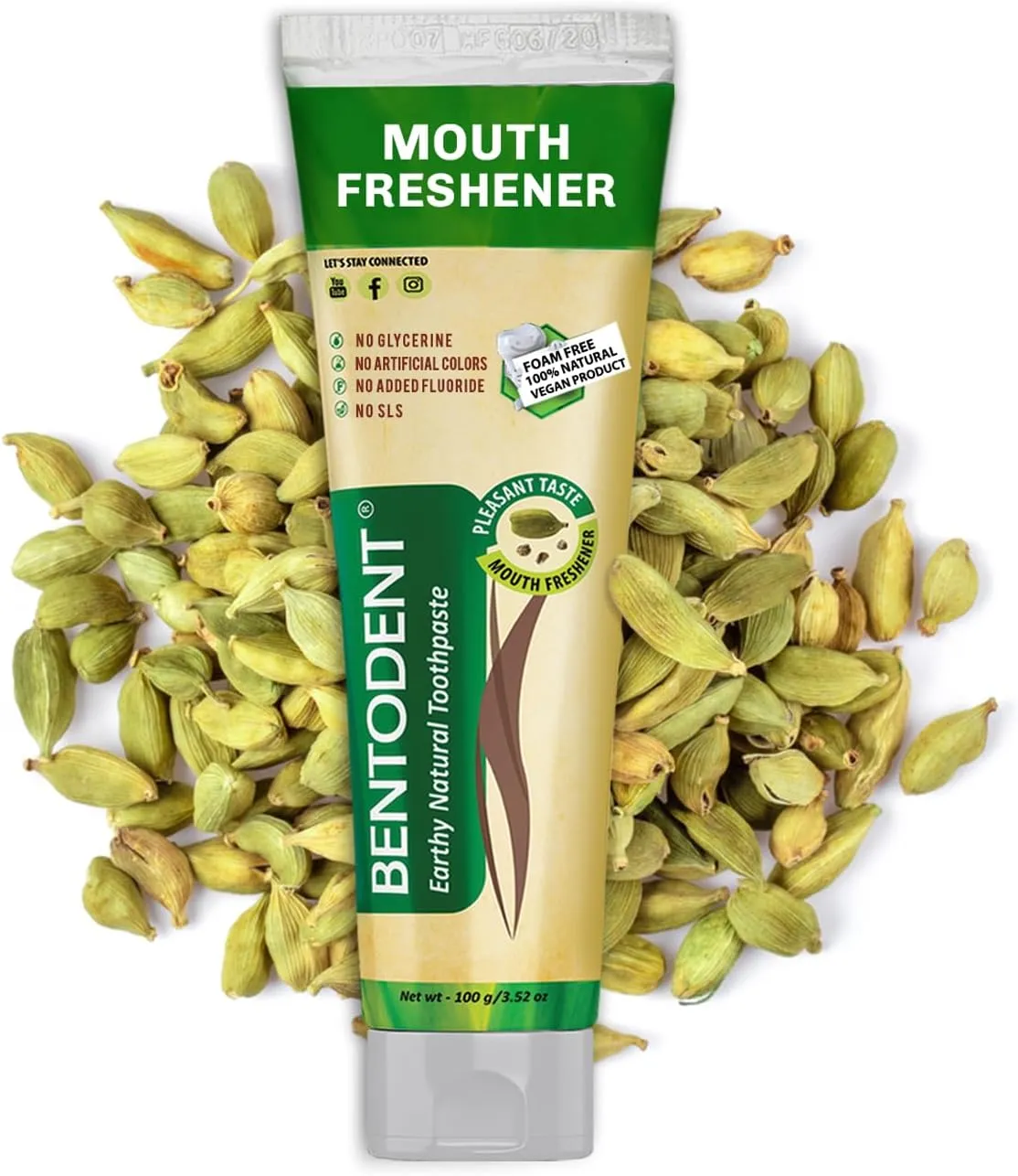 Bentodent Calcium Bentonite Clay Toothpaste Fluoride-Free SLS Free Natural Toothpaste for Family Including Kids (Combo Pack (Mint & Cardamom))