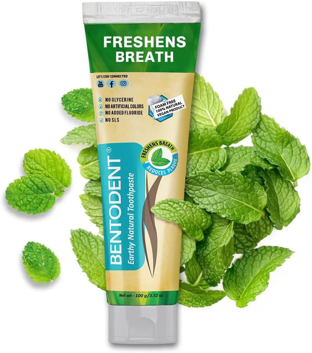 Bentodent Calcium Bentonite Clay Toothpaste Fluoride-Free SLS Free Natural Toothpaste for Family Including Kids (Combo Pack (Mint & Cardamom))