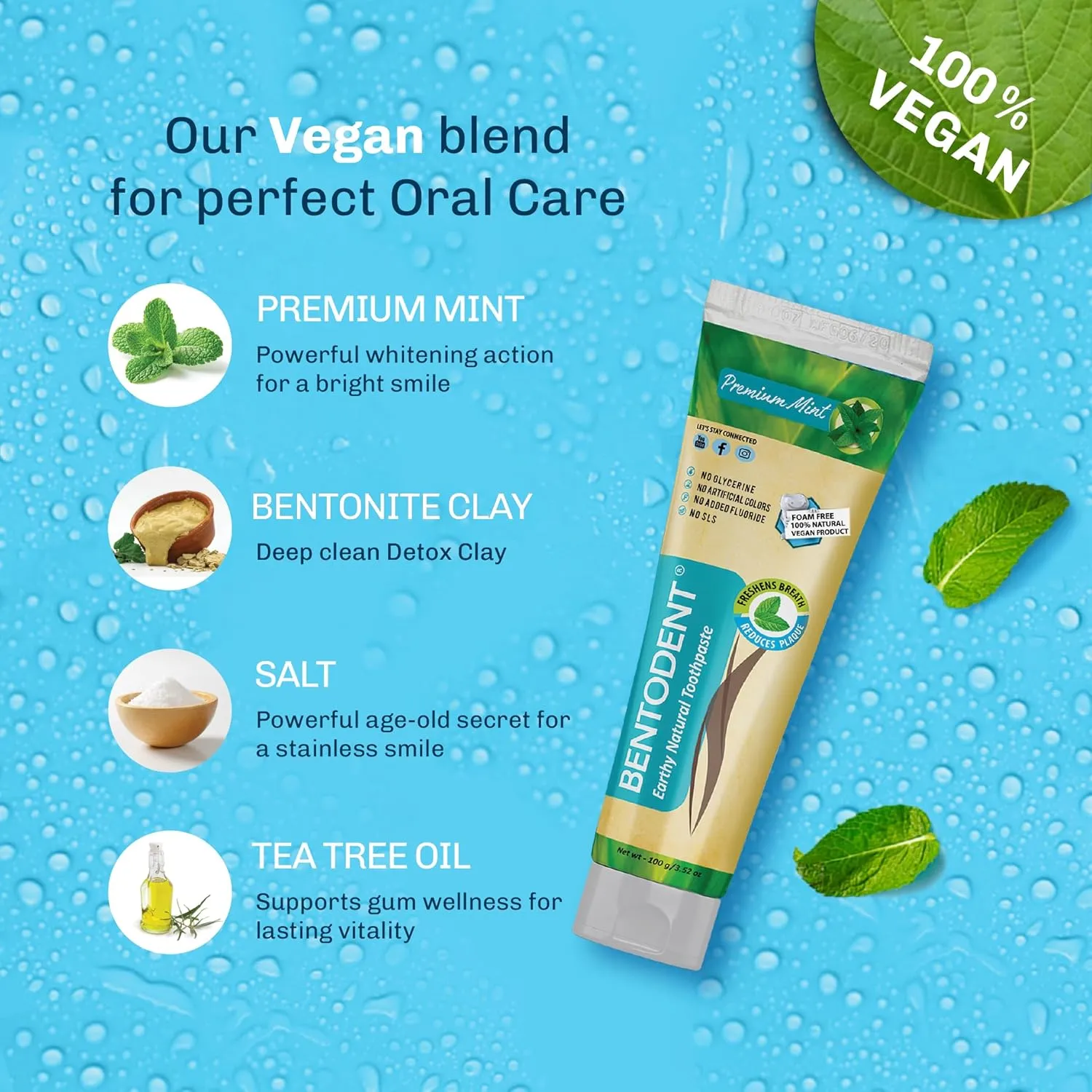 Bentodent Calcium Bentonite Clay Toothpaste Fluoride-Free SLS Free Natural Toothpaste for Family Including Kids (Combo Pack (Mint & Cardamom))