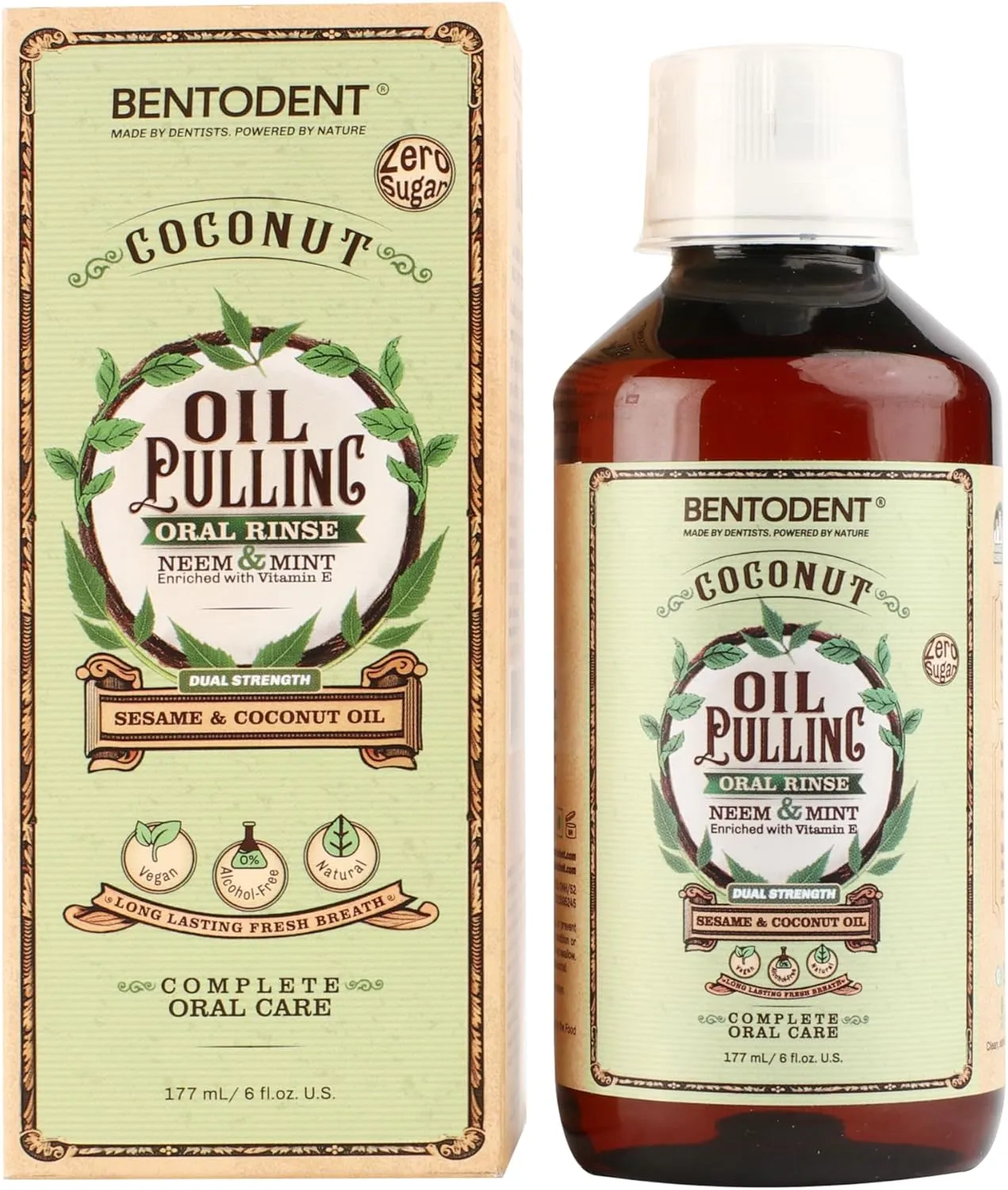 Bentodent Fluoride Free Mineral Toothpaste with Natural bentonite Clay, 100 g and Organic Coconut Sesame Oil Pulling with neem, 177ml for Fresh Breath and Teeth whitening, Vegan