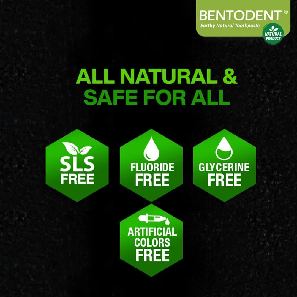 BENTODENT Teeth Whitening Bentonite Clay & Charcoal Toothpaste - Natural Teeth Whitening Charcoal toothpaste, No SLS & Fluoride free Charcoal toothpaste, Vegan (Activated Charcoal Mint Combo)