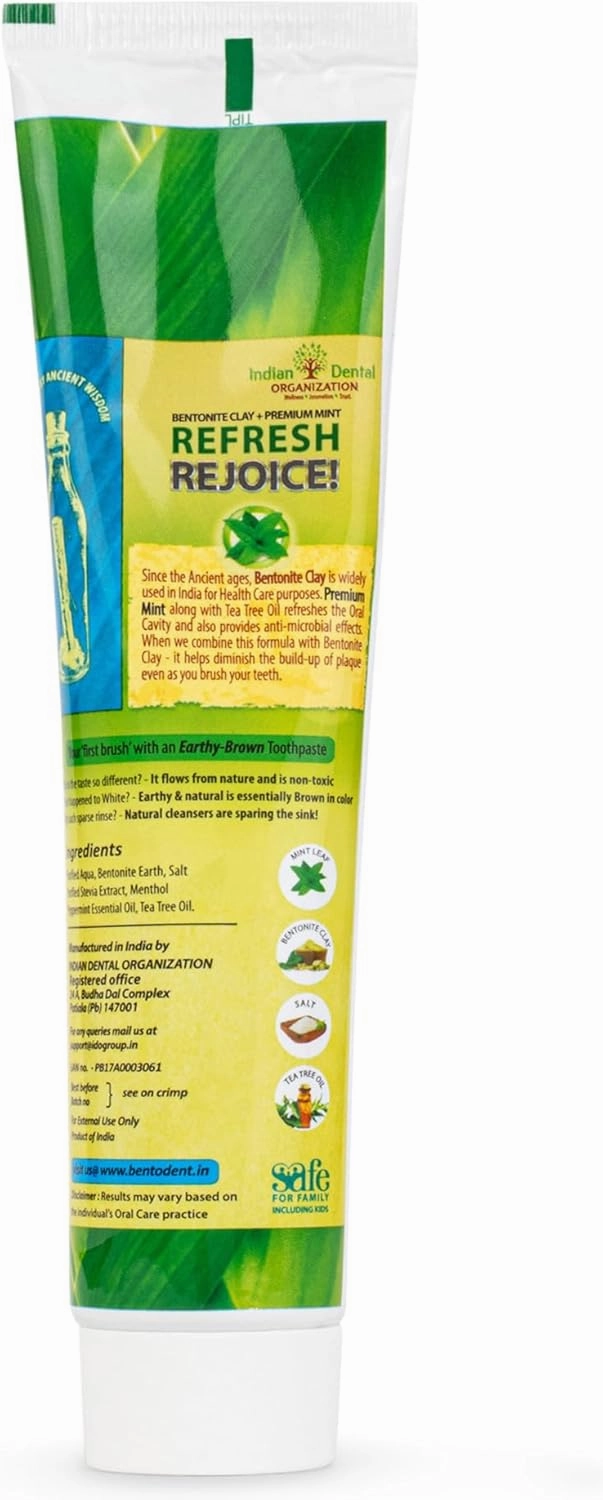 Bentodent Remineralizing Fluoride Free Toothpaste, Organic & Natural with Calcium Bentonite Clay, SLS Free, Whitening for Sensitive Teeth, Vegan (Premium Mint Combo)