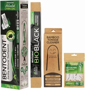 Bentodent Toothpaste - Smile Box For Complete Oral Care Incl Charcoal Toothpaste, Bio Black Soft Toothbrush, Bamboo Tongue Cleaner, Biodegradable Floss