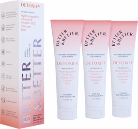 Better & Better Detoxify Hydroxyapatite Toothpaste | Whitening Toothpaste Infused w/Vitamins E & B12, Calcium & Zinc | Fluoride & SLS Free for Sensitive Brushers | Fresh Mint Flavor | 3.4oz, 3 Pack