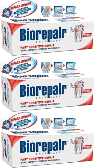 Biorepair: Fast Sensitive Repair Toothpaste with microRepair, New Formula - 2.5 Fluid Ounce (75ml) Tubes (Pack of 3) [ Italian Import ]